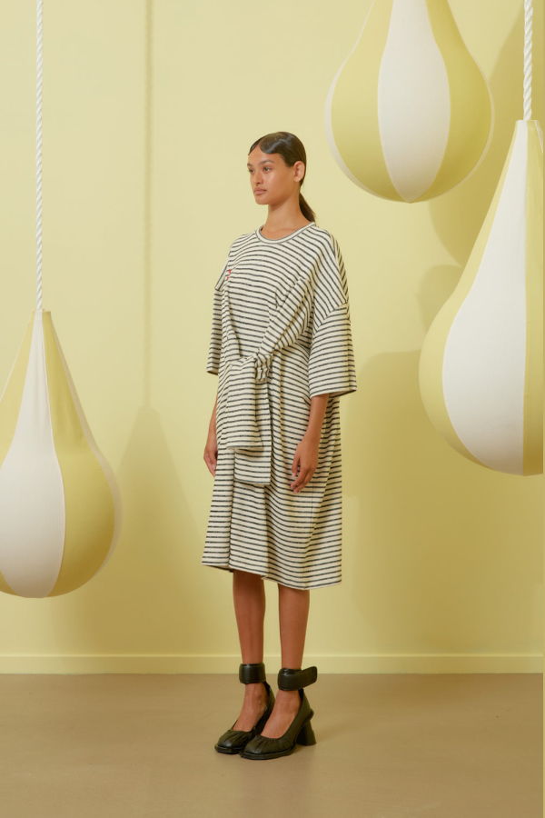 Henrik Vibskov SLEEVE T-SHIRT DRESS - BLACK WHITE STRIPES