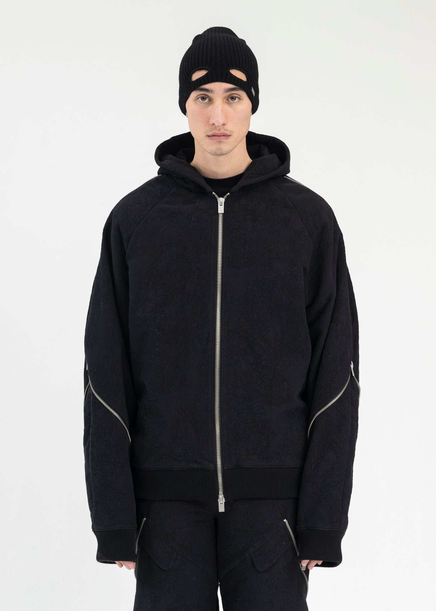 Heliot Emil HOMOGENEOUS ZIP HOODIE - BLACK | Garmentory