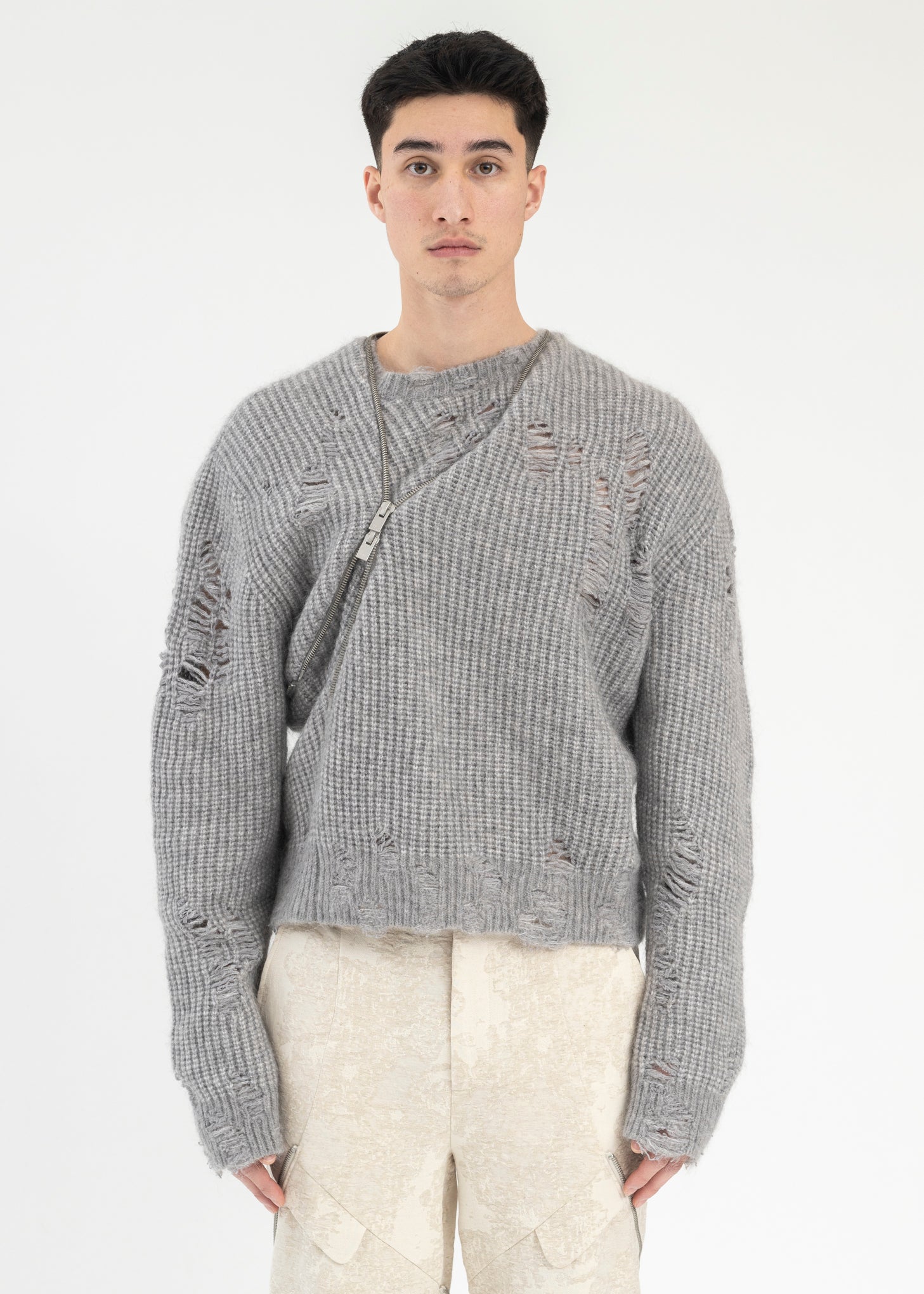 Heliot Emil DARK GREY DISTRESSED CARDIGAN - Grey | Garmentory