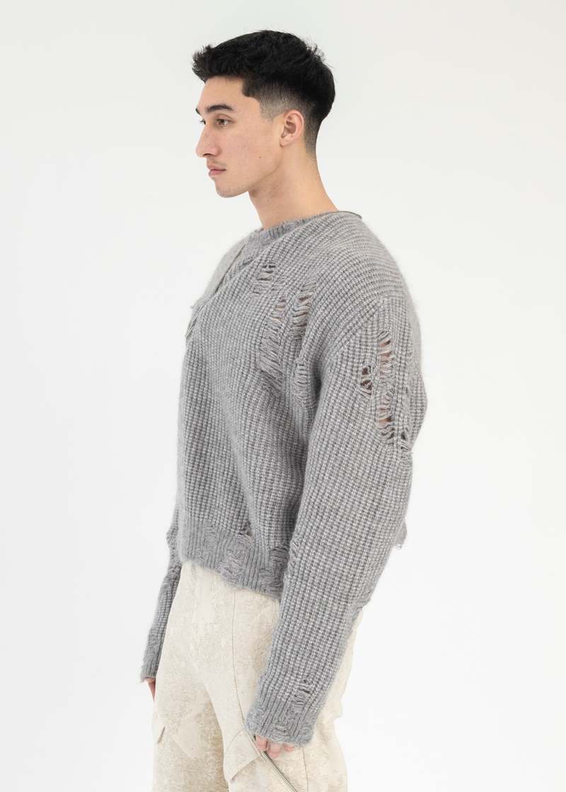 HELIOT EMIL DISTRESSED CARDIGAN グレー