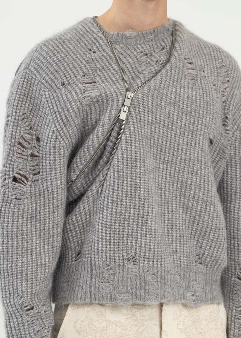 HELIOT EMIL DISTRESSED CARDIGAN グレー HELIOT EMIL Gray Distressed Sweater Heliot Emil