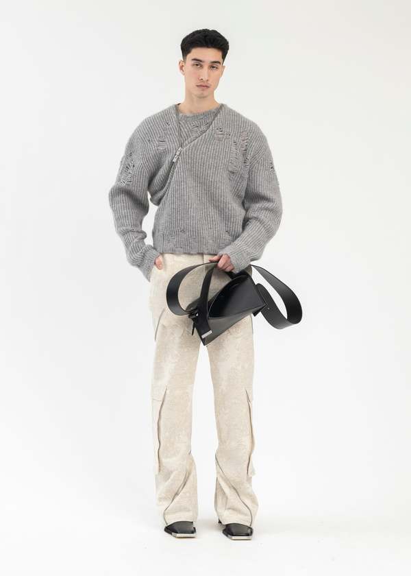 Heliot Emil DARK GREY DISTRESSED CARDIGAN - Grey | Garmentory