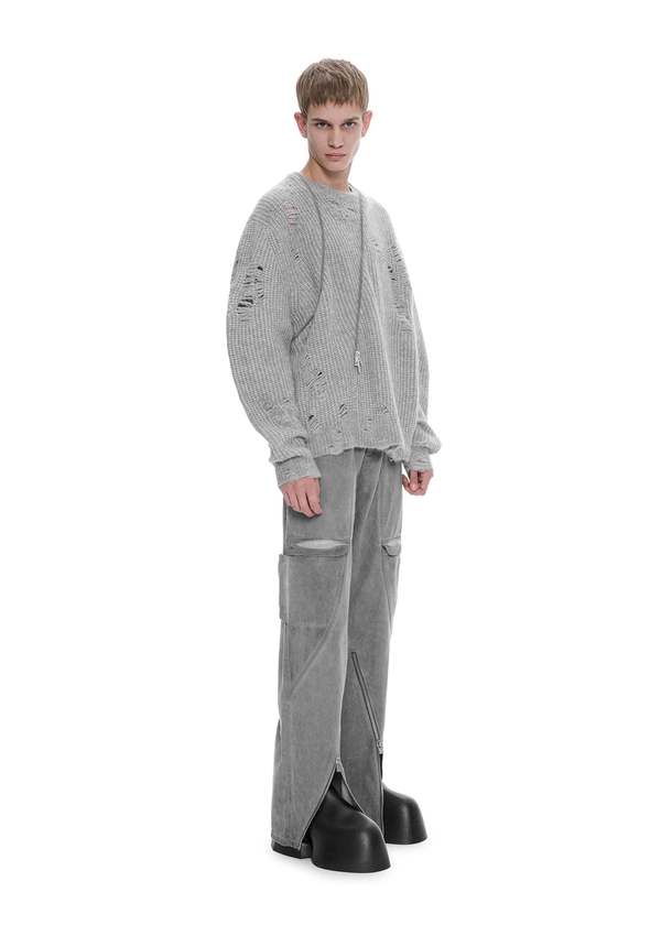 Heliot Emil DARK GREY DISTRESSED CARDIGAN - Grey | Garmentory