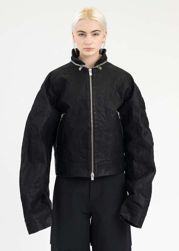 Heliot Emil STIFF LEATHER JACKET BLACK on Garmentory - Main Image
