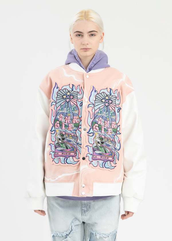 RICHGAINER EMBROIDERY PATCHWORK  BOMBER JACKET - PINK