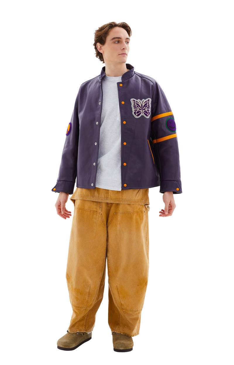ジャケット・アウター Needles varsity jacket NEEDLES LETTERMAN JACKET PURPLE