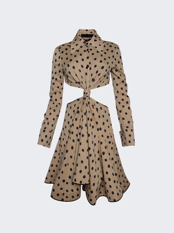 Proenza Schouler Printed Dot Cut-out Shirt Dress - Khaki