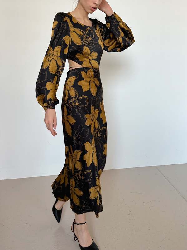 ASTR The Label Floral Quinn Cutout Maxi Dress - Black on Garmentory