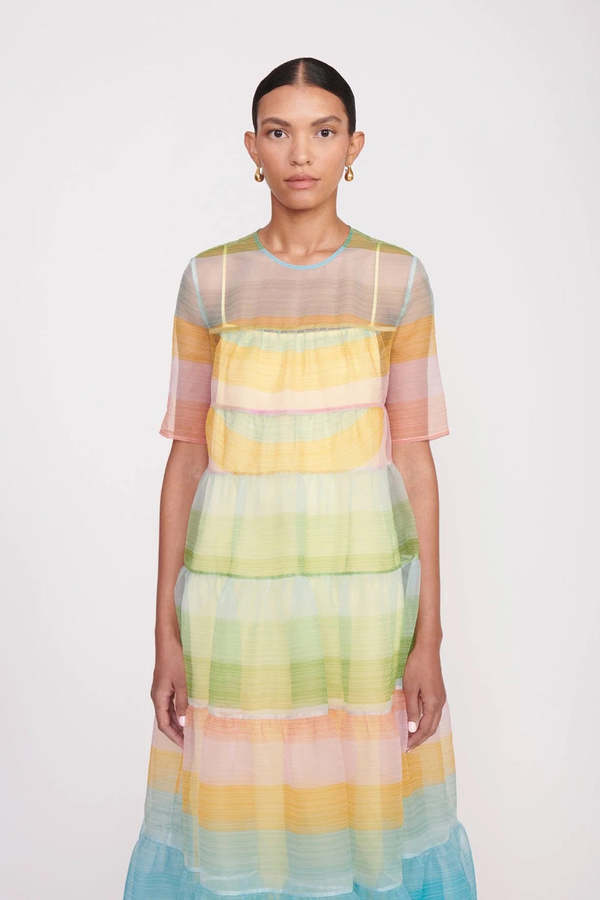 staud hyacinth organza dress Staud Hyacinth Triped Tiered Organza Dress In Green - 74% Off
