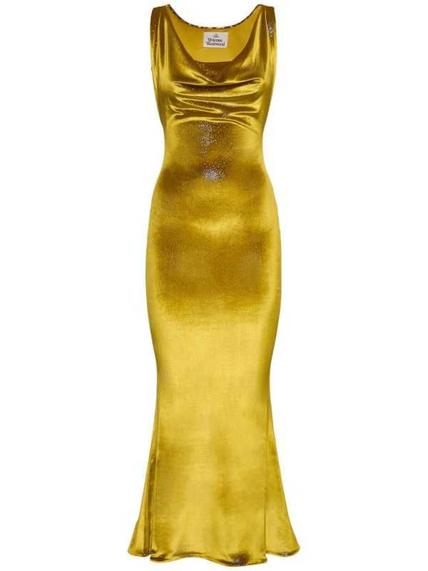 Vivienne Westwood Liz Sleeveless Velvet Midi Dress - Yellow | Garmentory Vivienne Westwood Liz Sleeveless Velvet Midi Dress - Yellow | Garmentory