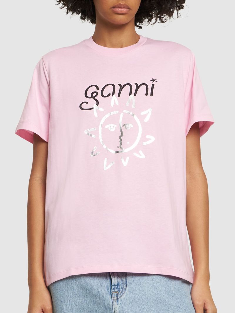 Ganni Sun Print Cotton Jersey T Shirt - Pink | Garmentory Ganni Sun Print Cotton Jersey T Shirt - Pink | Garmentory