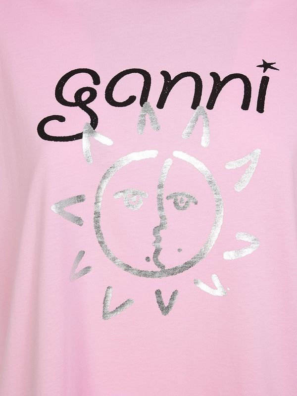 Ganni Sun Print Cotton Jersey T Shirt - Pink | Garmentory