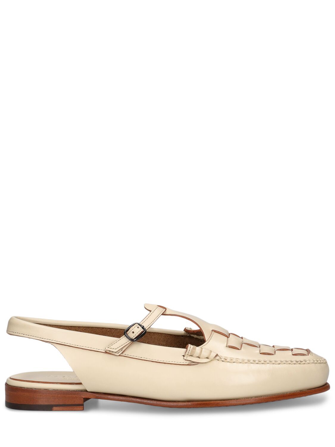 Hereu 15mm Roqueta Leather Slingback Flats - Off White