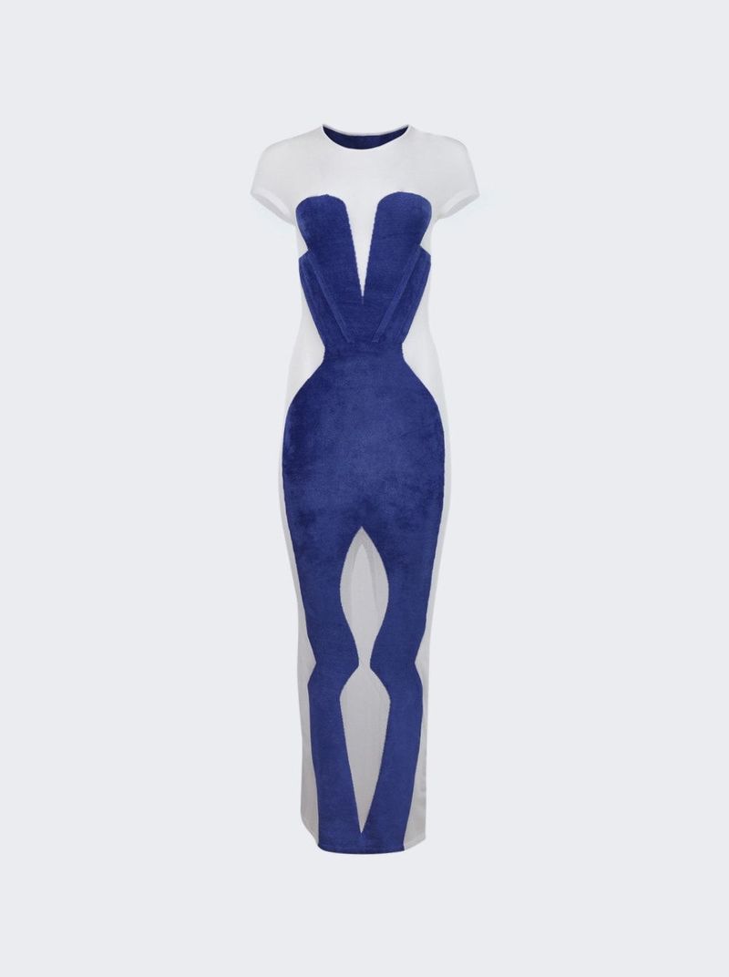 dion lee blue dress Dion Lee Bias Weave Cowl Dress Silk Satin Ultra Blue (For Hire) EKOLUV
