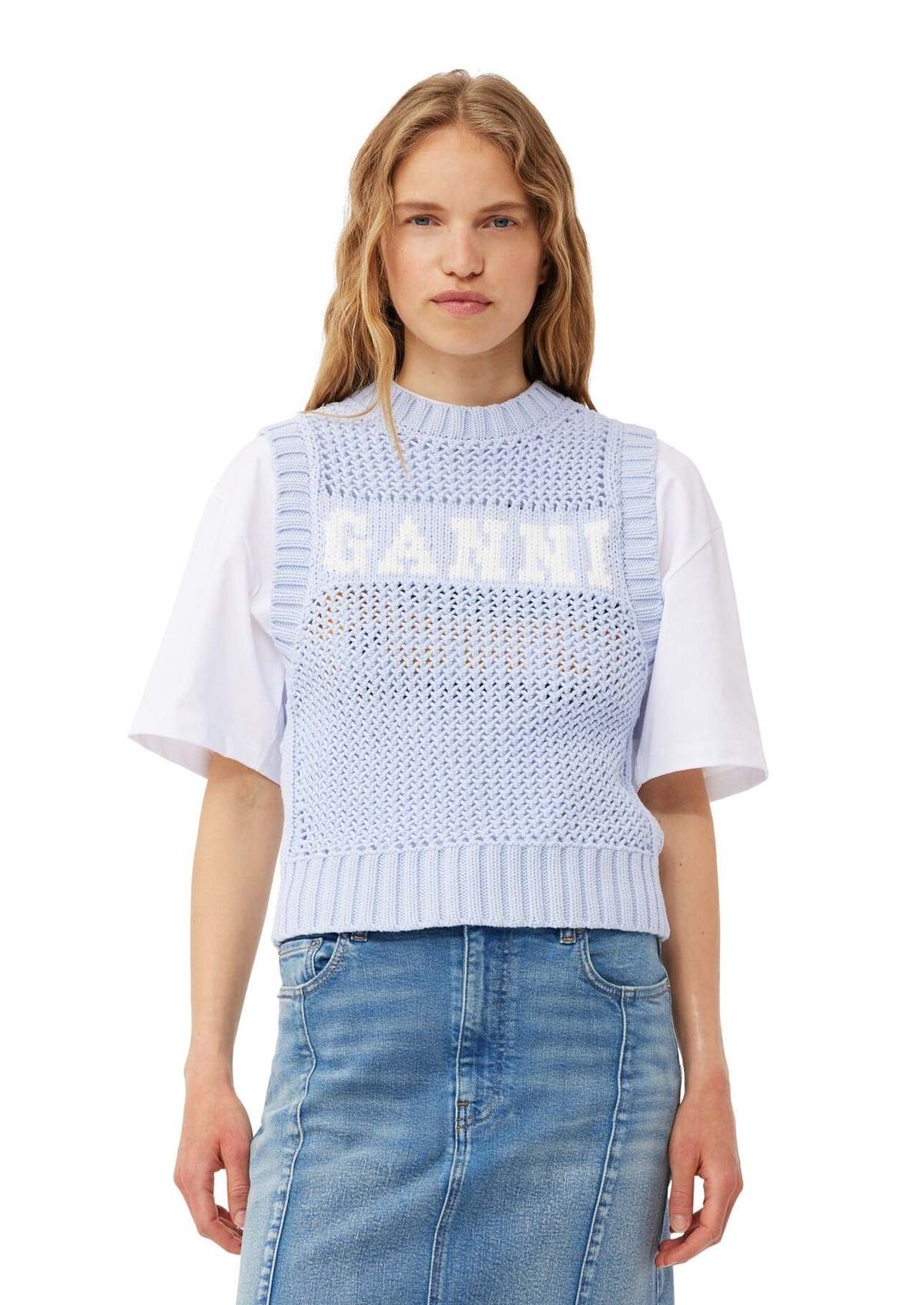 Ganni Cotton Rope Vest - Powder Blue | Garmentory