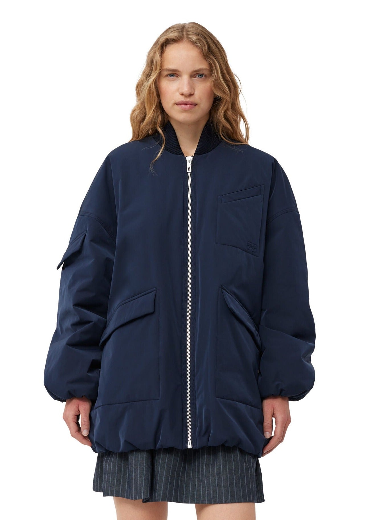 Ganni Light Twill Oversized Bomber Jacket - Sky Captain