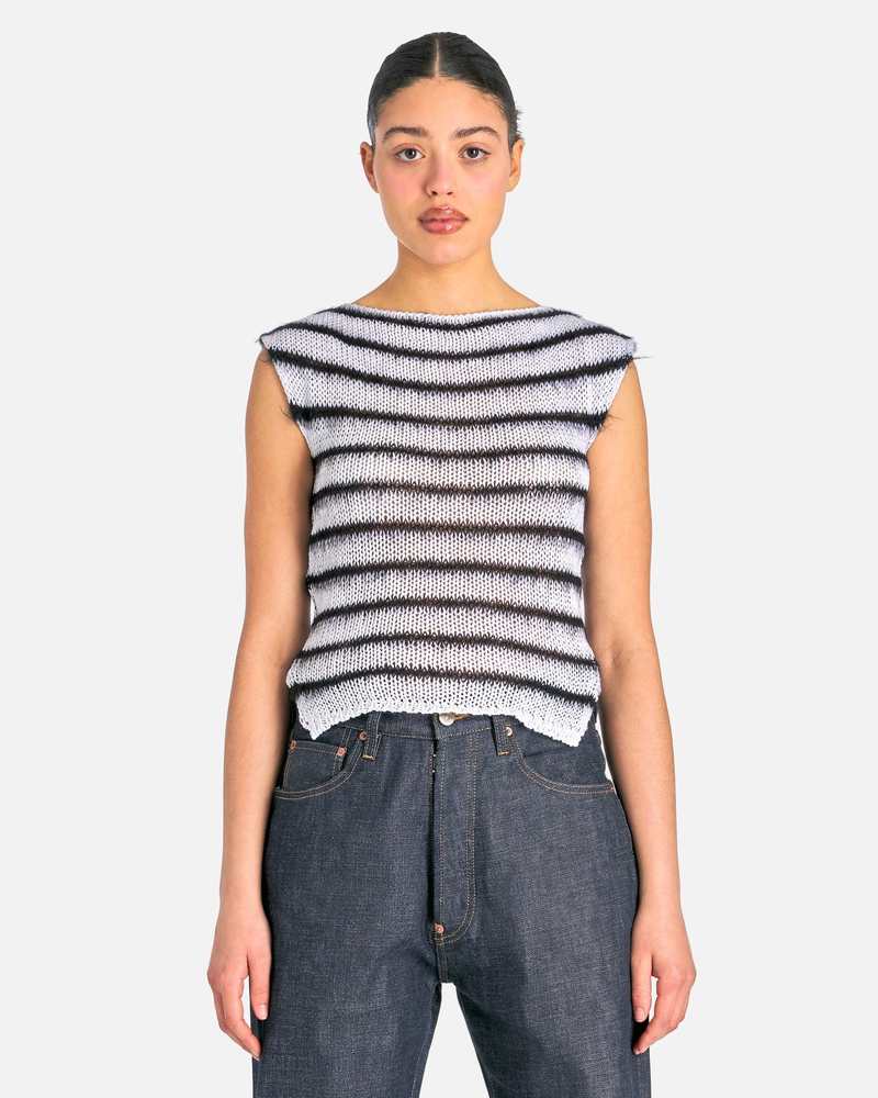 ■MARNI■ Short sleeve round neck knit lily white GCMD0498Q0 Marni Bicolor Brushed Stripes Roundneck Sweater - Lily White