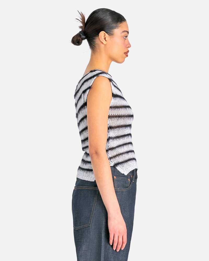 Marni Bicolor Brushed Stripes Roundneck Sweater - Lily White