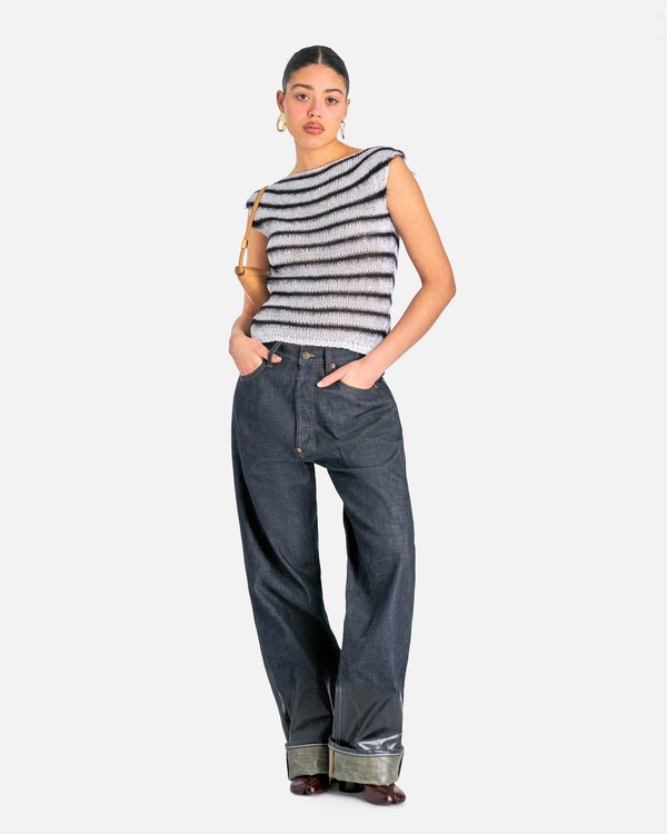 Marni Bicolor Brushed Stripes Roundneck Sweater - Lily White