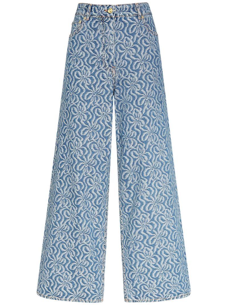 Ganni Jacquard Cotton Denim Wide Pants - Blue | Garmentory