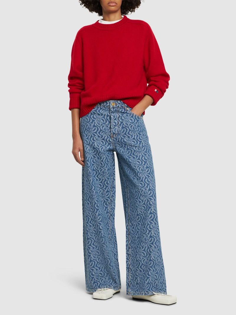 GANNI　Jacquard Denim Wide Pants Ganni Jacquard Denim Wide Pants in Mid Blue Stone | FWRD