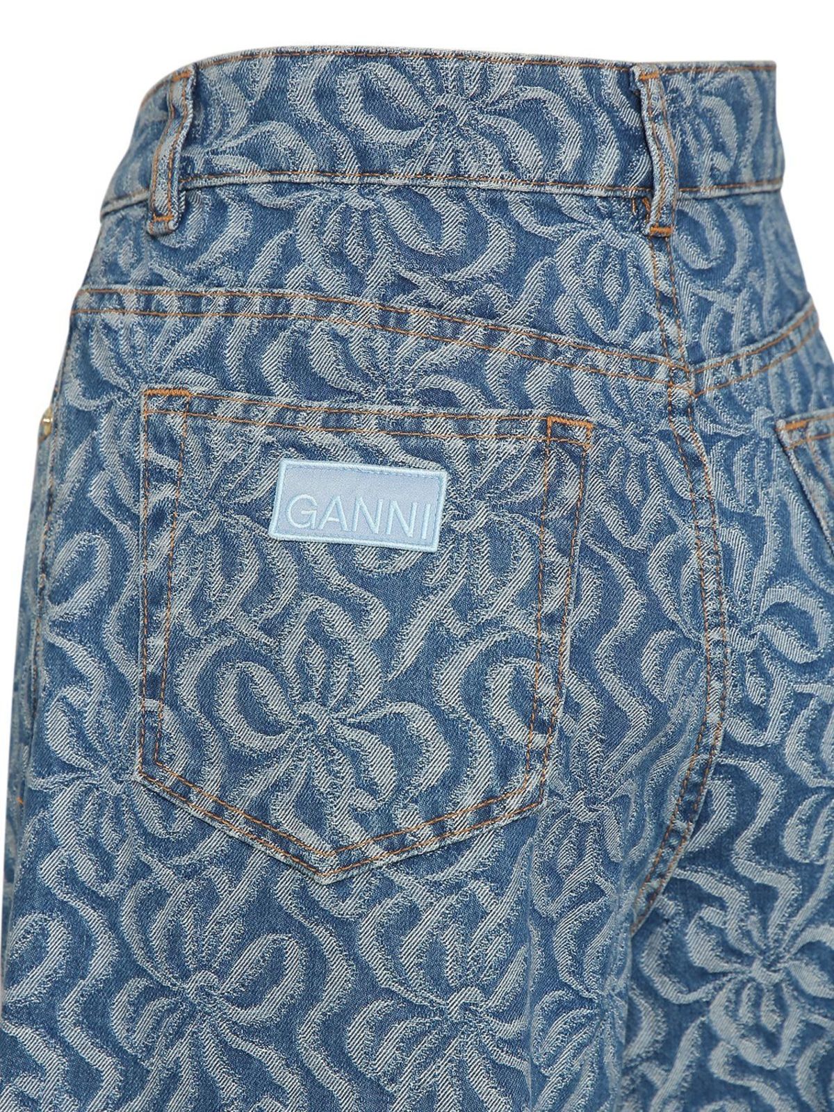 GANNI　Jacquard Denim Wide Pants Ganni Wide-Leg Jacquard Denim Pants | Neiman Marcus