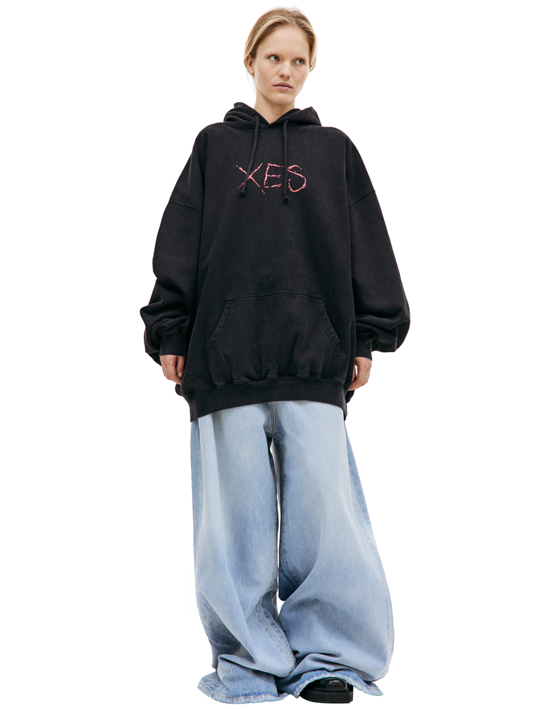 トップス VETEMENTS Oversized Printed Hoodie VETEMENTS graphic-print zip-up Hoodie | Black | FARFETCH