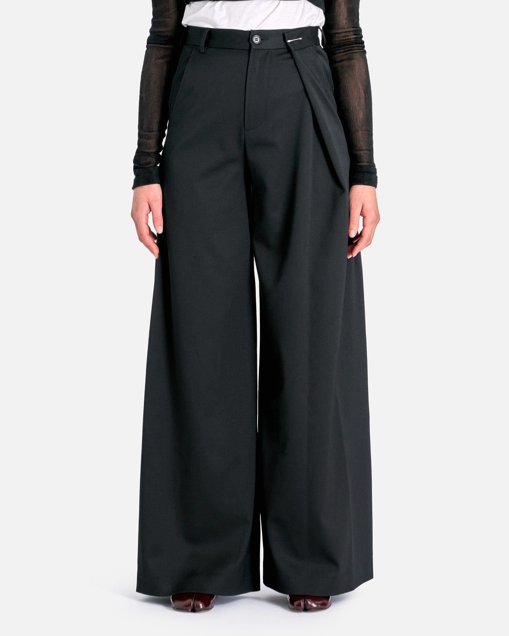 パンツ Mm6 By Maison Margiela Wide-Leg Black Wool Blend Trousers MM6 Maison Margiela Wool wide-leg pants | Women's Clothing