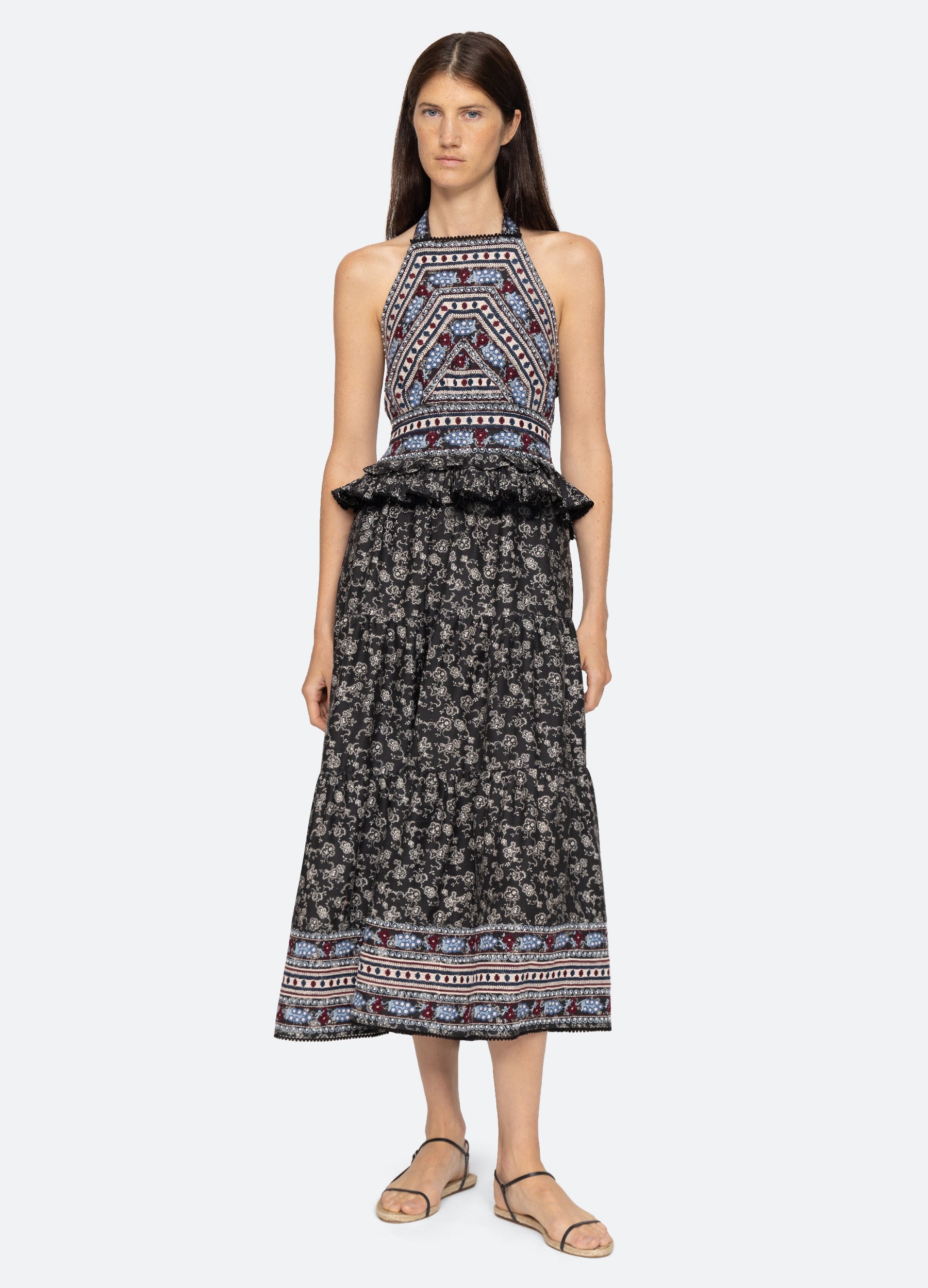 chinese dress ladies Everly Cream & Blue Floral Strapless Maxi Dress main image 1