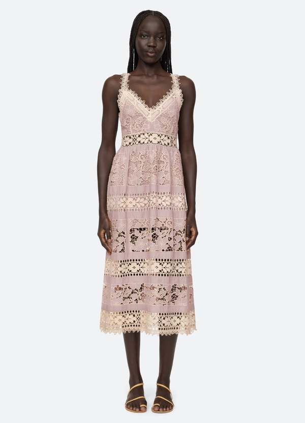 knee length dresses for ladies Joa Embroidered Lace Trimmed Flare Maxi Dress main image 1