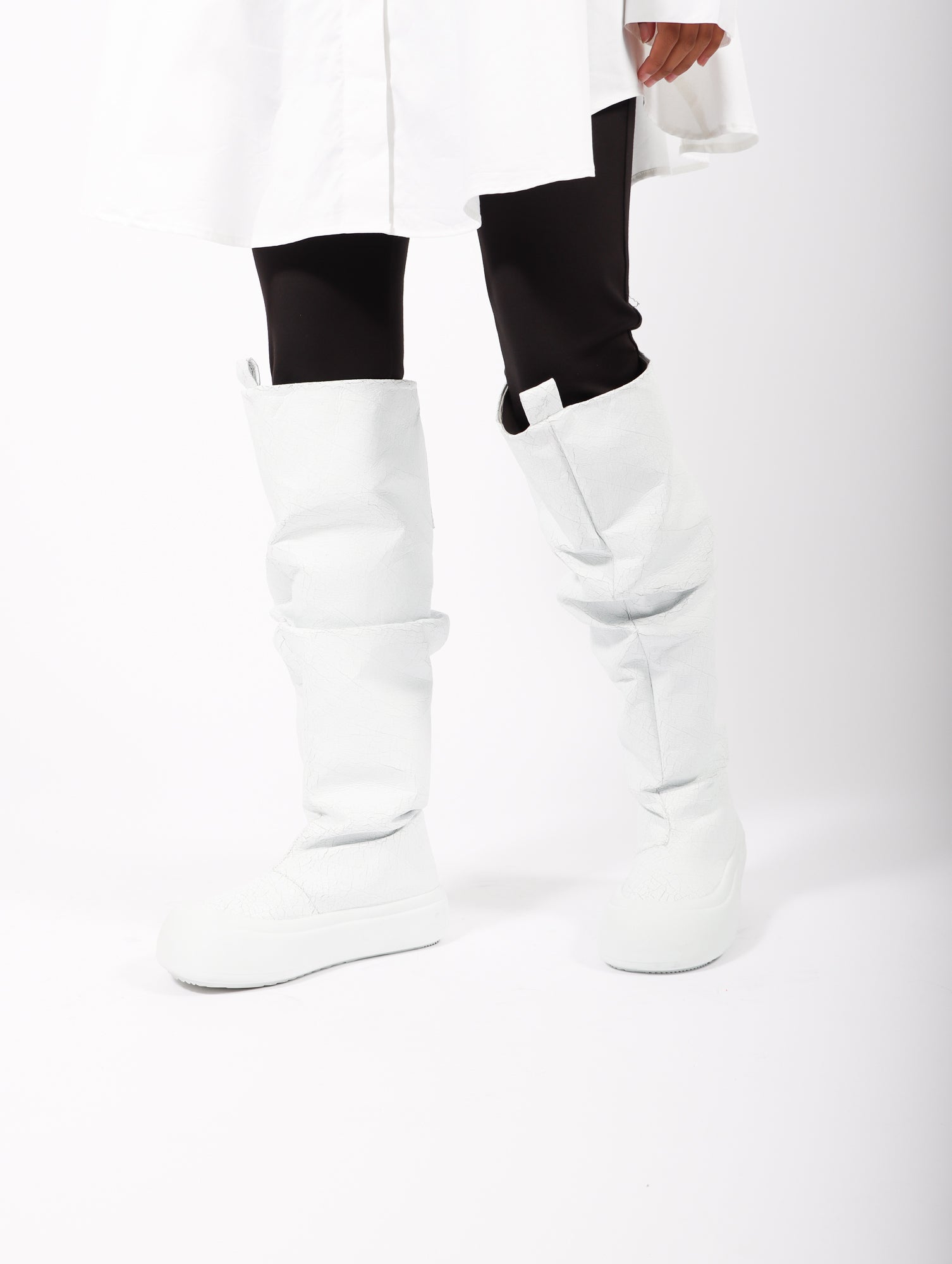 Fisherman Boot in Cracked White by YUME YUME | Garmentory