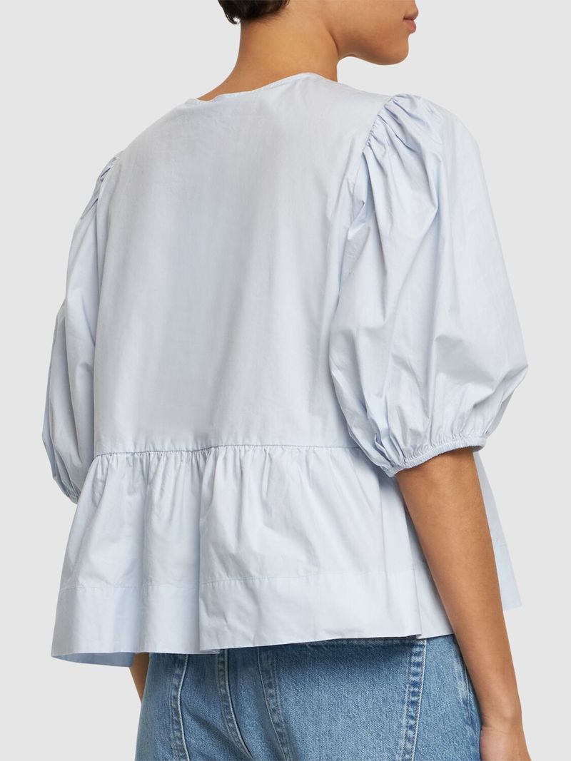 Ganni Cotton Poplin Peplum Top - Blue | Garmentory