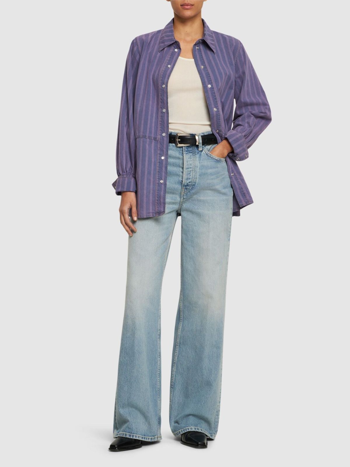 GANNI デニムシャツ サイズ34 Ganni-Striped-Light-Cotton-