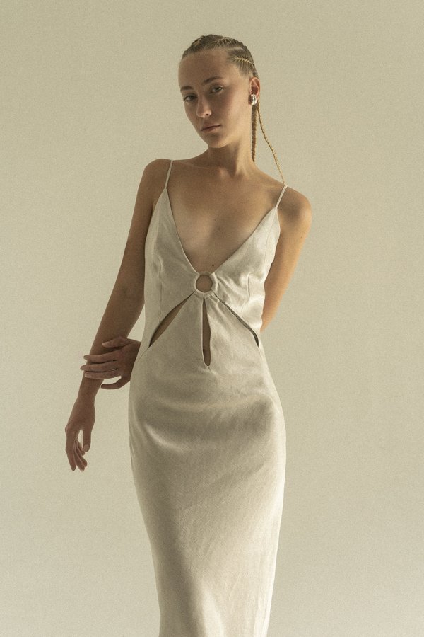 K M by L A N G E Soborna  Viscose Open Back Long Dress - Grey