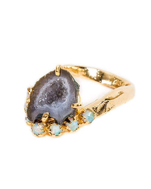 Unearthen Lune Ring with Tabasco Geode and Opals Unearthen Lune Ring with Tabasco Geode and Opals