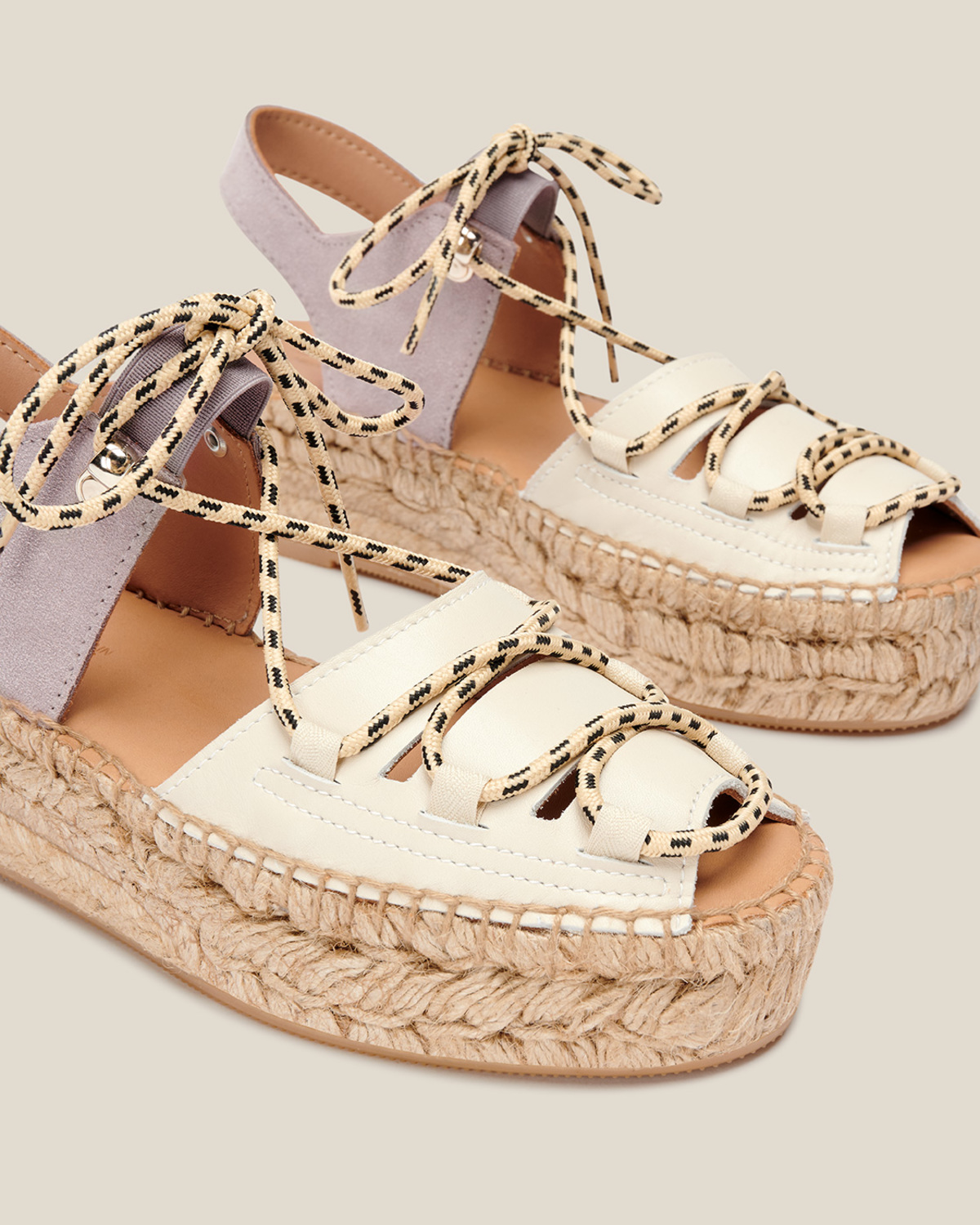 [Naguisa]Cima Ecru Olive【 残りわずか】 NAGUISA CIMA ESPADRILLES - ECRU/MAUVE | Garmentory