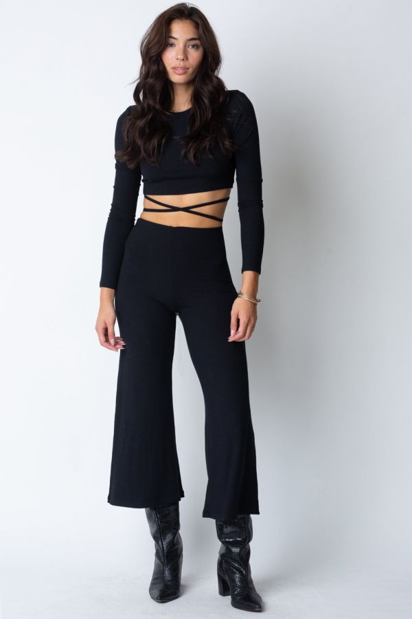 Stillwater Rib Wide Leg Pant - Black