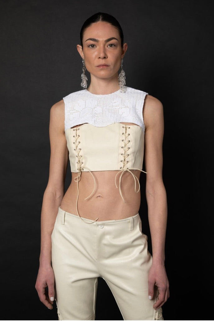 Marco Rambaldi Crochet Lace Up Crop Top - White | Garmentory