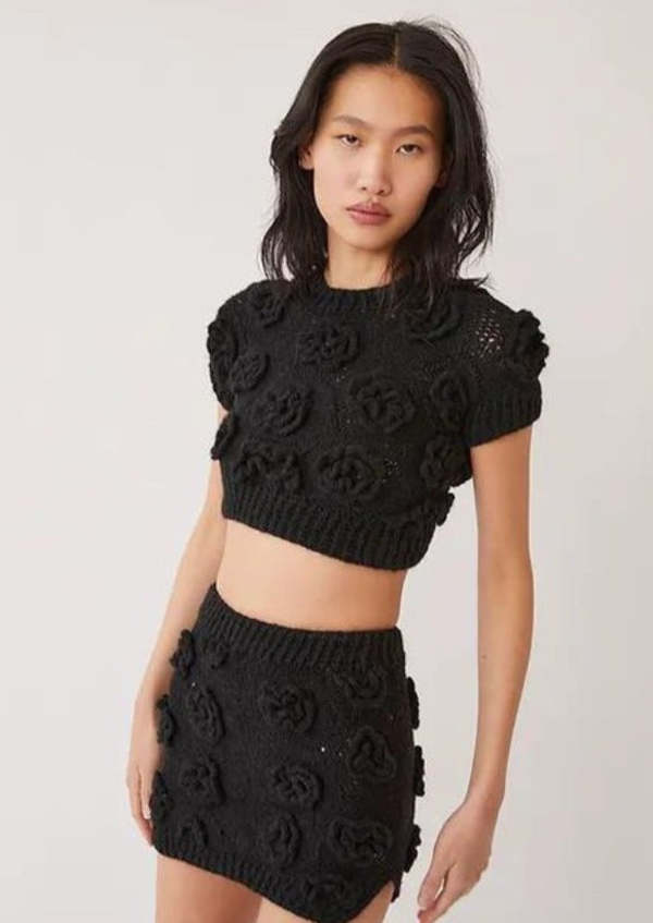 Tach Clothing Polina Crochet Knit Floral Top Black Garmentory