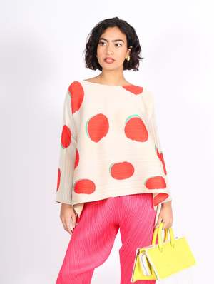 Bean Dots Top in Red by Pleats Please Issey Miyake | Garmentory