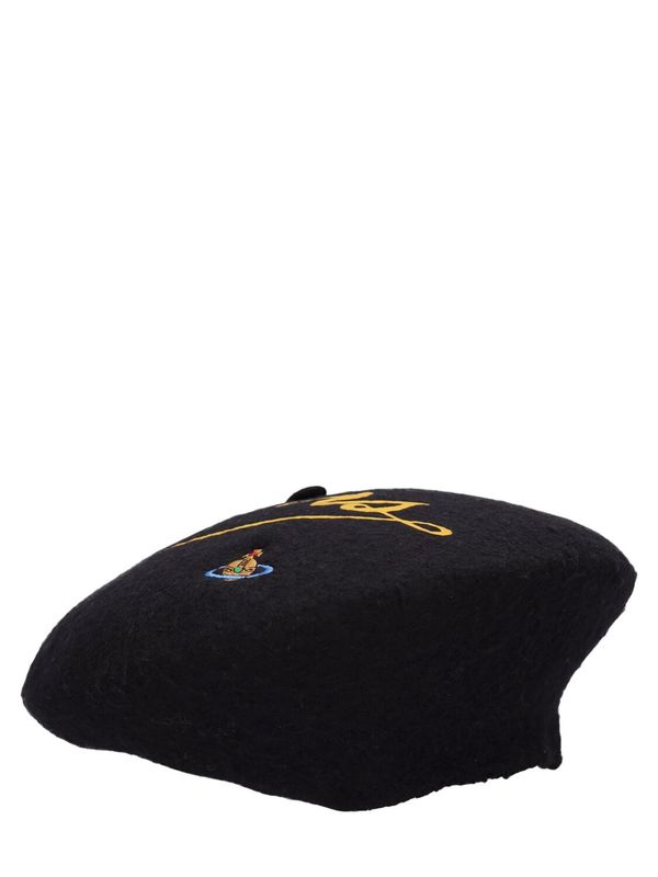Vivienne Westwood Black Wool Beret - Like New Only Tried On Vivienne Westwood Beret hat Cap Black Orb Embroidery Wool  main image 2