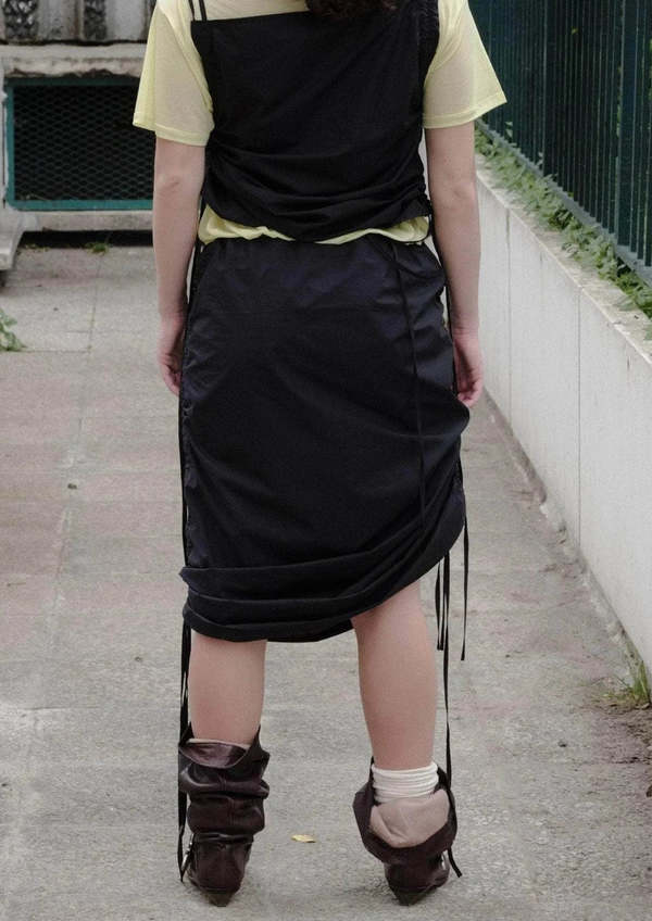 【BASERANGE】PICTORIAL STRAP SKIRT Baserange Pictorial Strap Skirt - Black | Garmentory