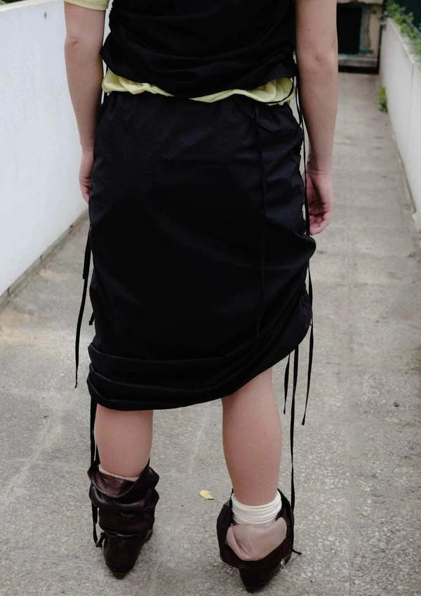【BASERANGE】PICTORIAL STRAP SKIRT Baserange Pictorial Strap Skirt - Black | Garmentory