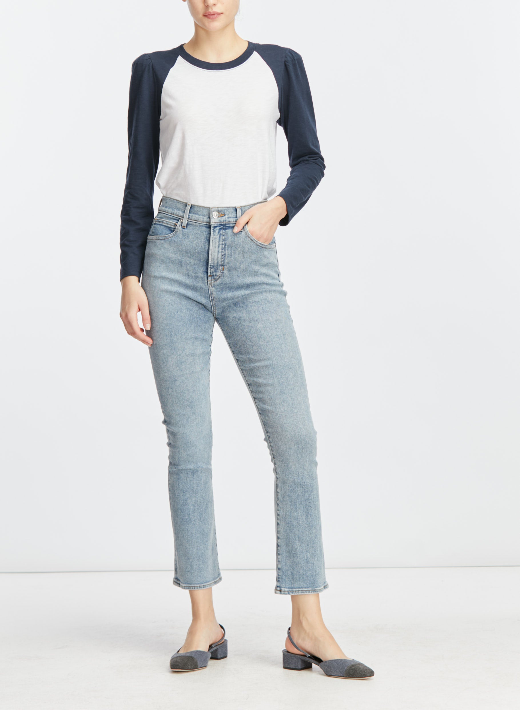 Veronica Beard Mason Baseball Tee White/Navy Garmentory