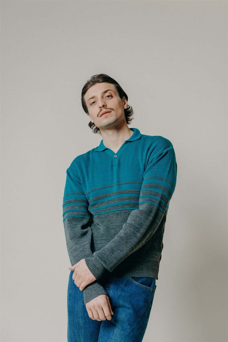 Vintage Teal Stripe Polo - Teal/Grey