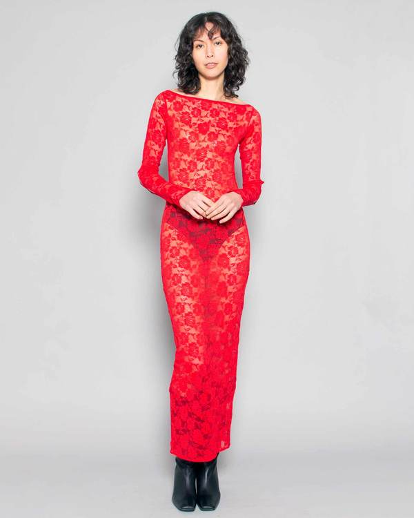 chinese dress ladies Adorn Lace Bust Maxi Dress
