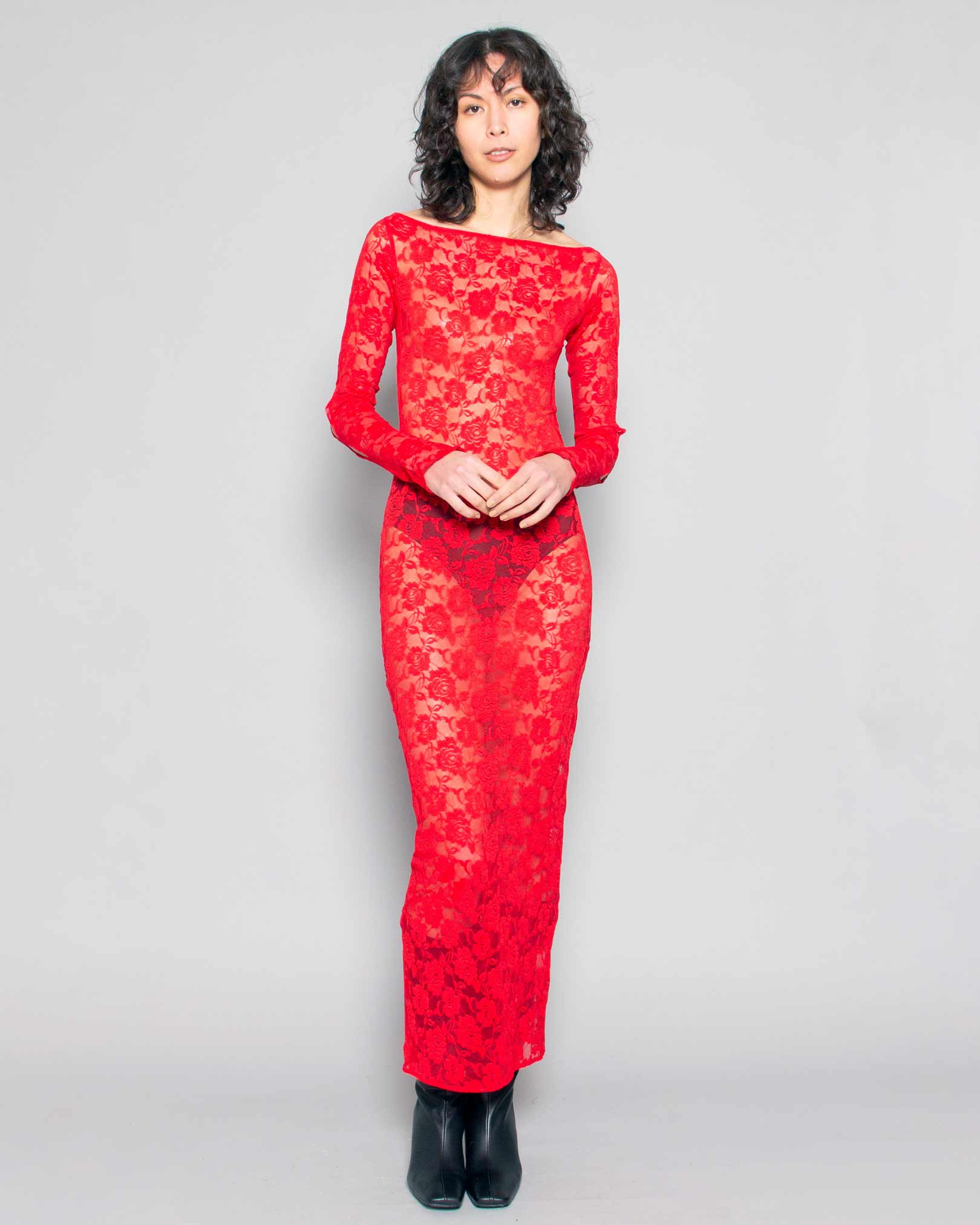 Heather Stanko Slashed Sleeve Lace Dress - Cherry | Garmentory