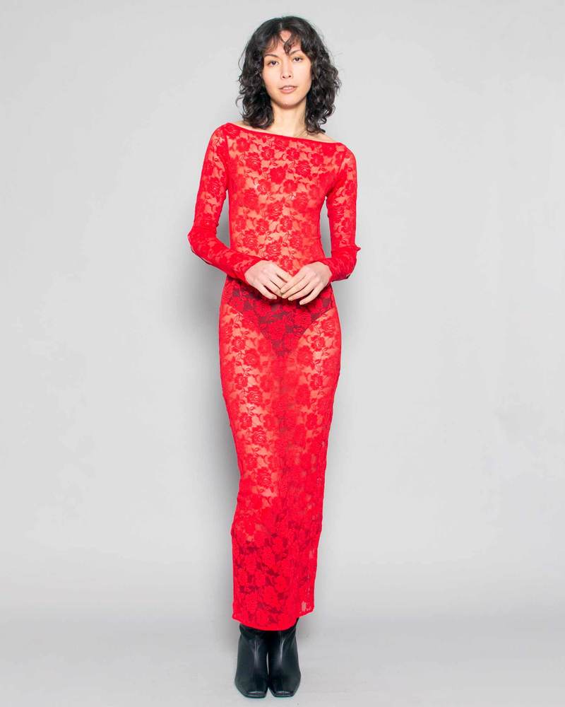 Heather Stanko Slashed Sleeve Lace Dress - Cherry | Garmentory
