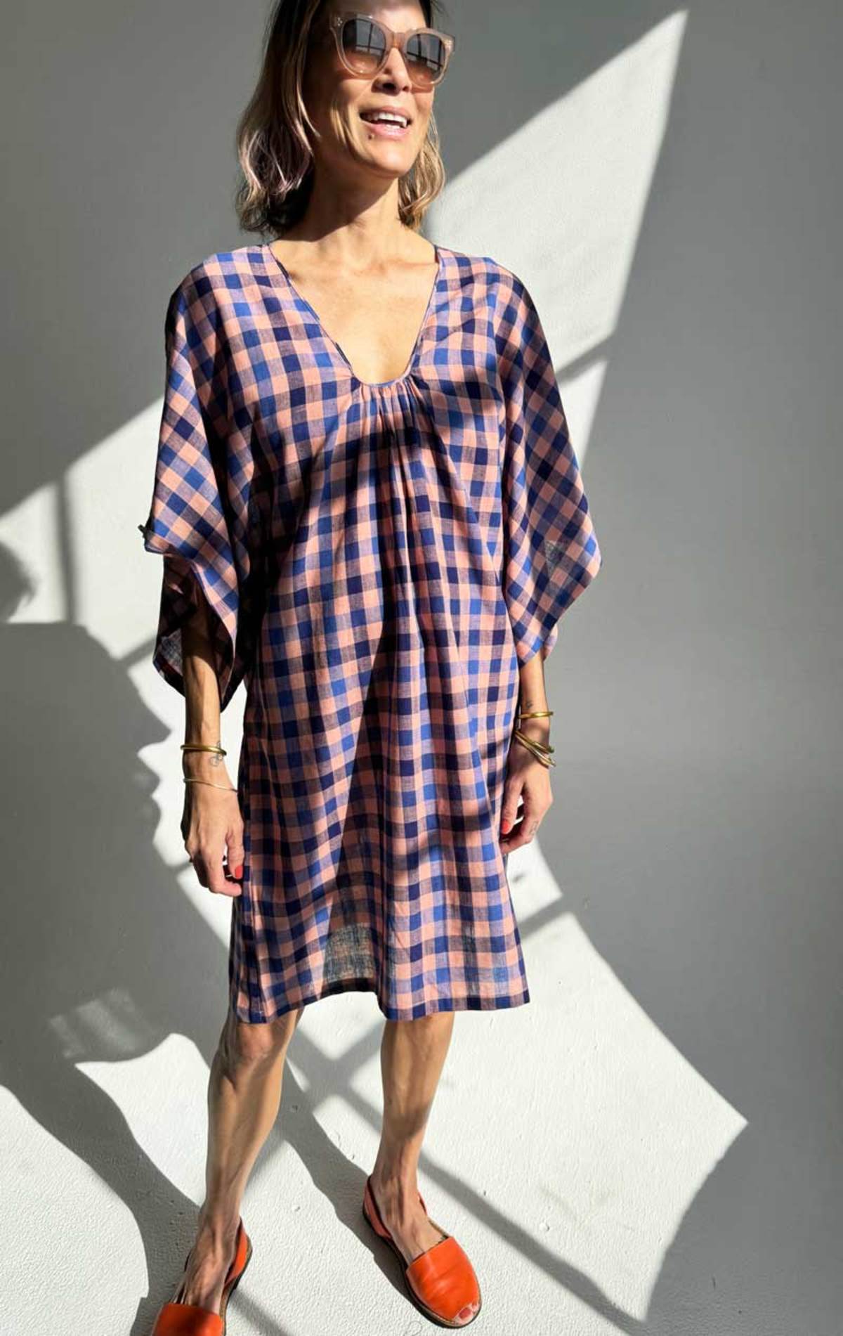 Two Check Isha Dress - Pink/peach/blue | Garmentory