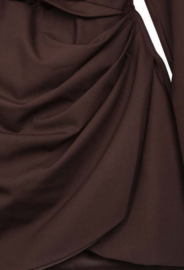 NKC Long Sleeve Deep V Dress - Brown